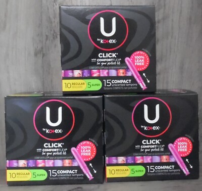 3 U by Kotex Click with Comfort Flex Unscented Tampons Regular & Super