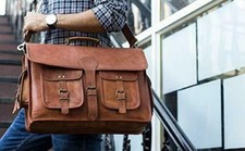 Handmade Men's Genuine Leather Vintage Laptop Messenger Briefcase Bag Satchel