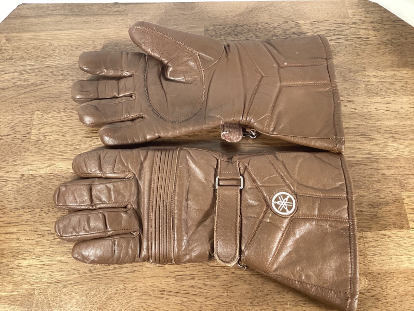 YAMAHA SNOWMOBILE GLOVES BROWN LEATHER VINTAGE MENS SZ. LARGE