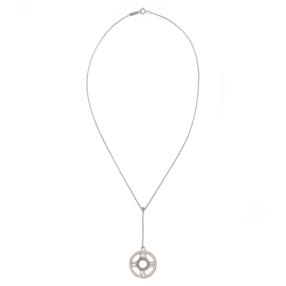 Collar Tiffany & Co. Atlas Diamante Oro Blanco 18k Colgante Redondo Lariat Foto 2 de 4