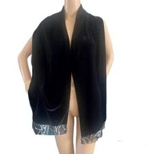 Jenny Annie Dots Velvet Scarf Polka Dot Sequin Trimmed Pattern Black