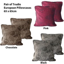 Pair of TOP QUALITY Jacquard Trudie European Pillowcases - BLACK CHOCOLATE PINK