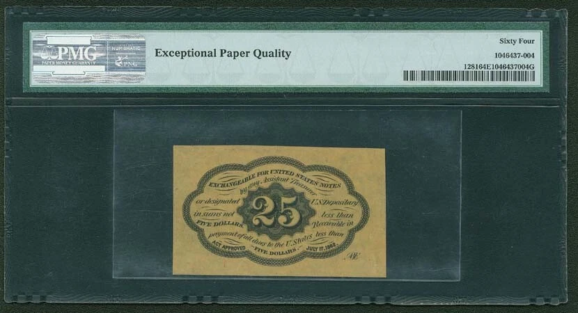 1862-63 25 CENTS FRACTIONAL CURRENCY FR1281 CERTIFIED PMG CHOICE UNCIRCULATED 64 - Image 2 of 4