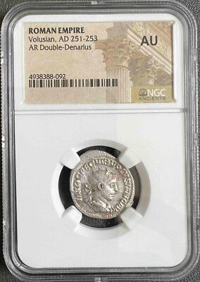 Volusian  NGC AU AR Double-Denarius 251-253 Roman Coin
