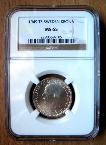 SWEDEN - 1 KRONA 1949 TS KM# 814, NGC MS 65