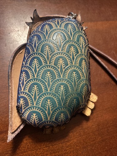 Handmade Embossed Genuine Leather Owl Coin Purse with Wrist Strap - Picture 3 of 7
