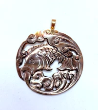 Vintage 14k Yellow Gold Bail Abalone  Koi Fish Pendant