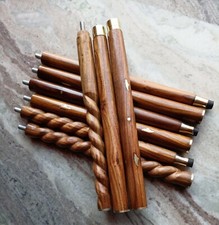Set of 3 PCs Brown 3 Fold Wooden Walking Stick Cane For Head Handle Only Shaft