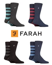 Mens Bamboo Boot Socks in 4 Colours - FARAH - Plain Striped Ribbed - 2 Pair Pack