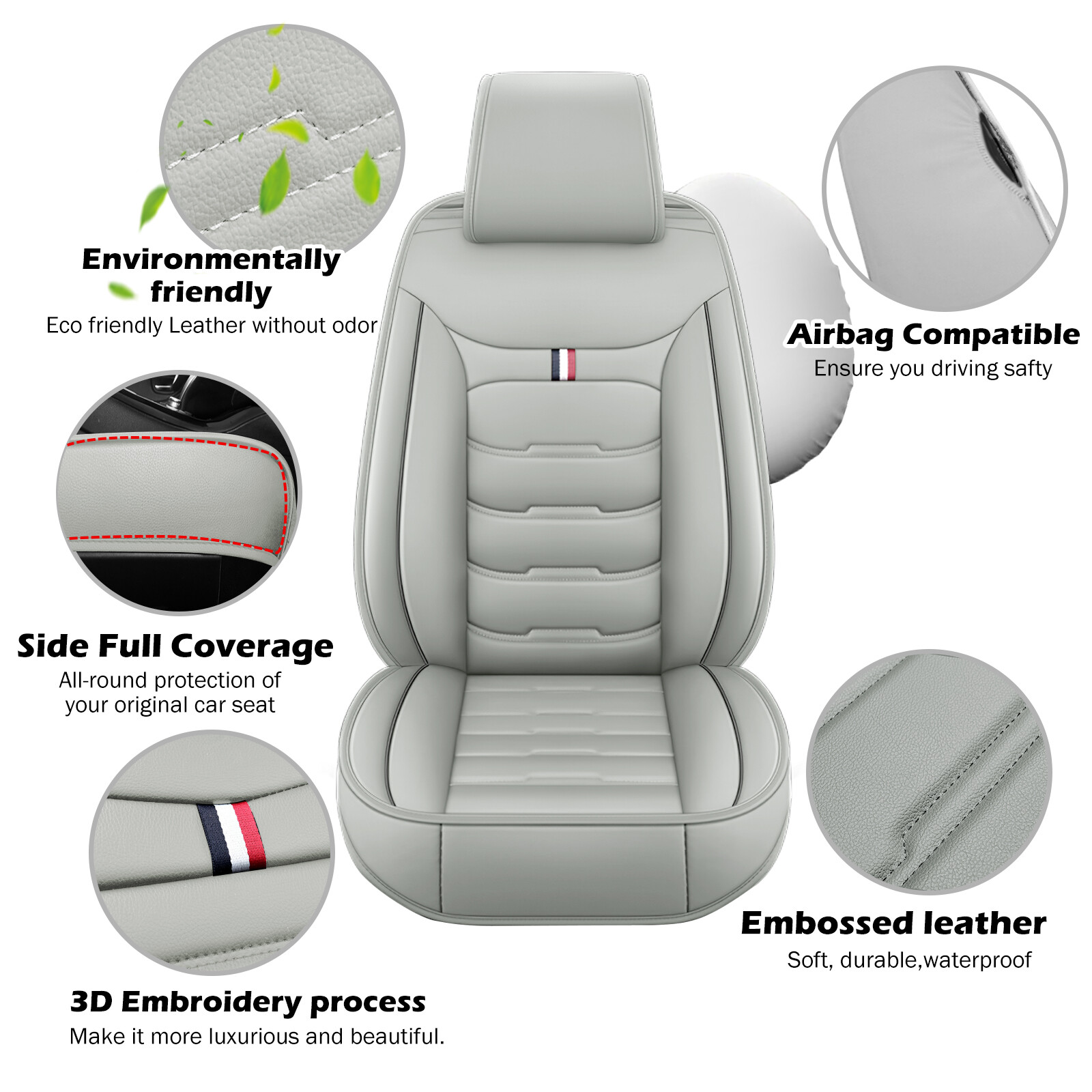 For TOYOTA Car Seat Covers Full Set Leather 2/5Seats Front +Rear Protector Gray eBay