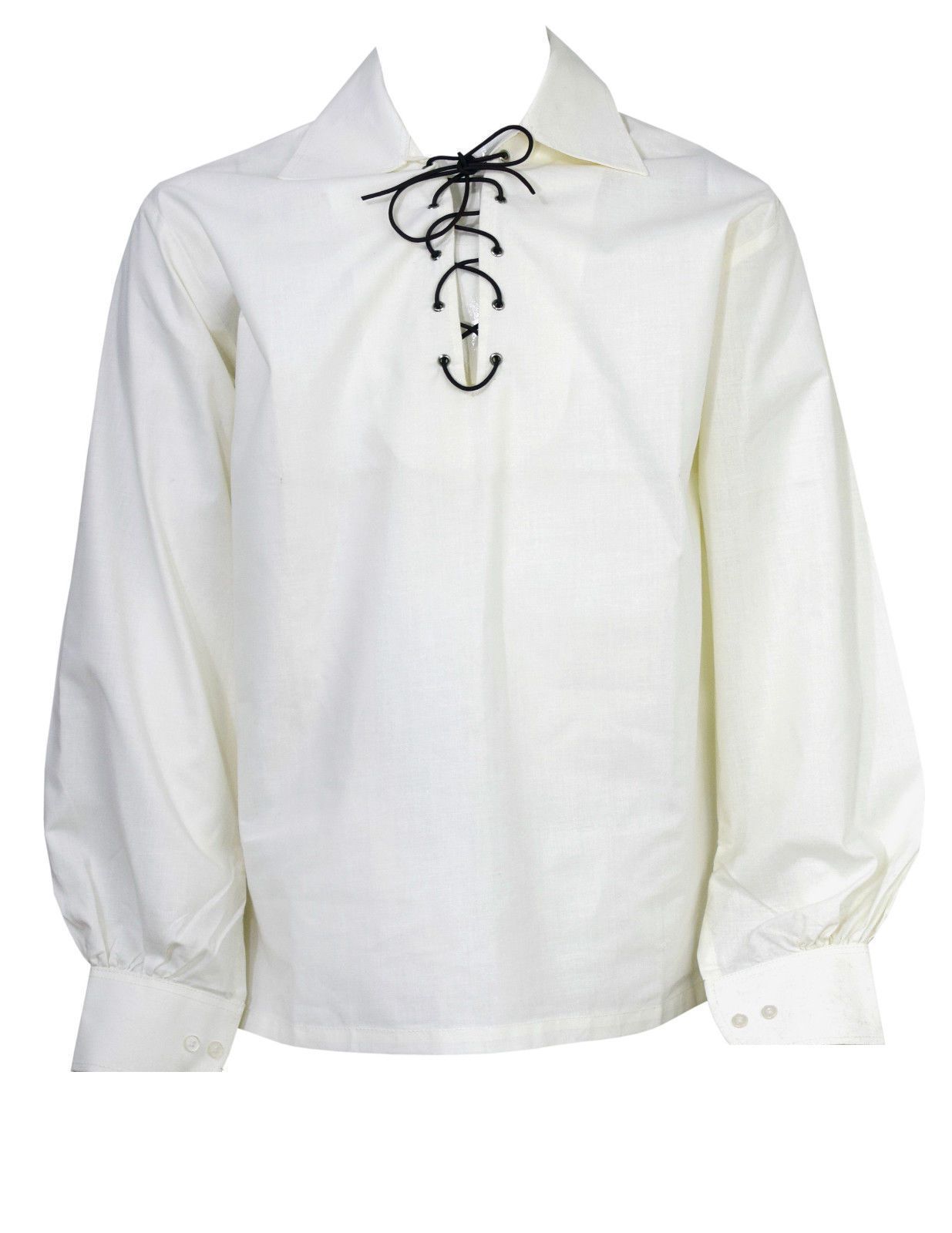 Scottish White Jacobite Ghillie Kilt Shirt Leather Cord Sizes S - - 5XL