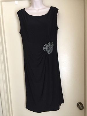TIANA B Black Sleeveless Shift Dress Pleated Wrap Over Knee Length Size Med EUC