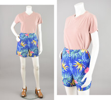 Vintage Blue Tropical Floral Shorts, Made in USA, Unisex Medium 32 - 34"