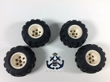 Lego Vintage (x4) White Wheel 43.2 x 28 Balloon Small w/ Black Tire Technic Part