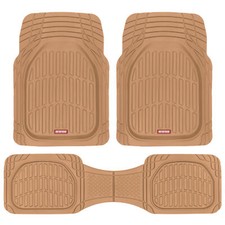 3pc Front Rear Tan Beige All Weather Deep Dish Heavy Duty Rubber Car Floor Mats