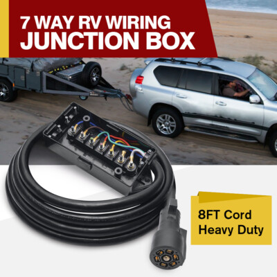 8Ft Copper Wiring Trailer Cord 7 Way Plug Inline Junction Box Wiring Harness Kit