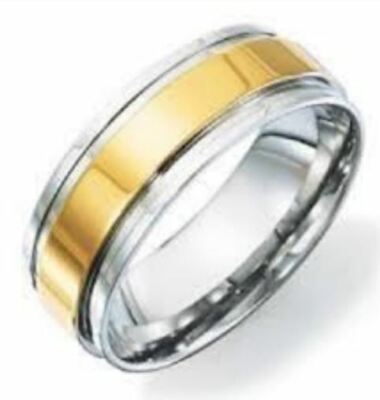 New In Box Avon Stainless Steel And Goldtone Men's Band Ring Size 10