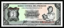 PARAGUAY 5 GUARANIES BANKNOTE CURRENCY 1952 - UNC