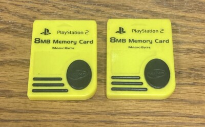 2x Sony Playstation 2  PS2 Nyko Yellow 8MB Memory Card MagicGate Lot