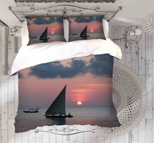 Copripiumino trapuntato 3D oceano cielo barca a vela paesaggio set lenzuola
