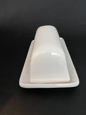 Butter Dish With Lid White Stoneware Indoor Outfitters Approximately 7"x 4" x 3"