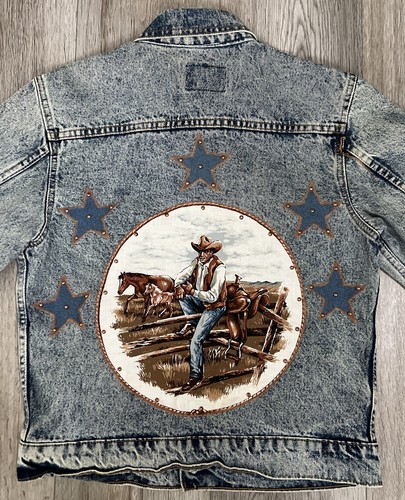Cross Walk LA Hand Painted Cowboy/Western Denim Jacket Size Large 14/16 - Picture 7 of 18