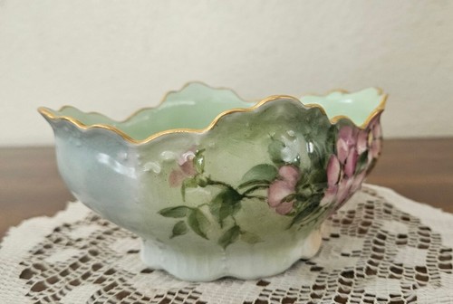 Antique J.P.L. Limoges France 1888 Handled Hand Painted Dish Floral W/Gold Trim - Picture 5 of 10