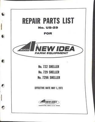 Avco New Idea Repair Parts List US-29 for 722 729 729A Sheller Farm Equipment 19