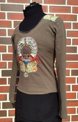 ROSA Boutique Shirt Oberteil Gr. 36/38 Grün Stickerei Blumen Vintage Style Boho 