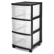 3 Drawer Cart, Clear Plastic Storage Drawers, Wheels Included, Black