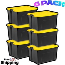 6-Pack 60Qt Stackable Plastic Storage Bin Latch Lid Tote Garage Black Yellow