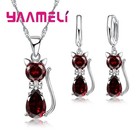 925 sterling silver jewelry set cat pendant crystal necklace earrings women set
