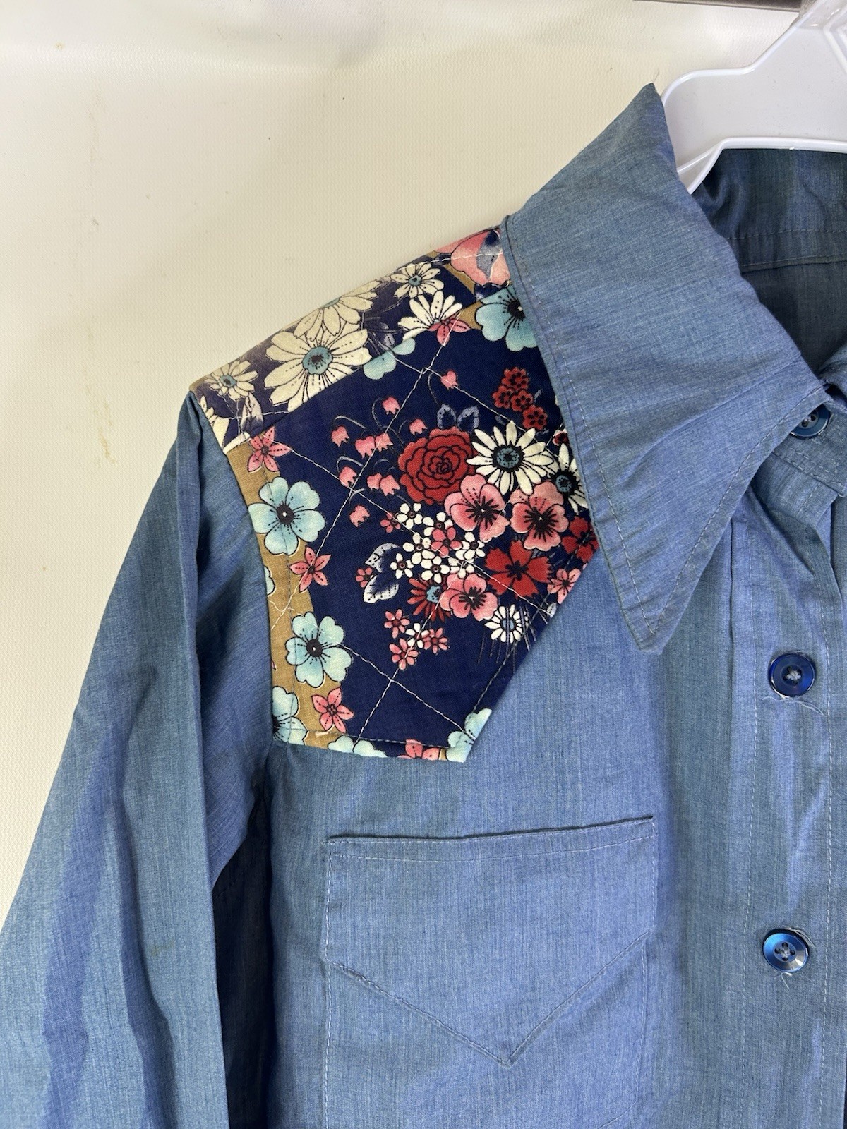 VTG 70s Womens Medium Floral Patchwork Dagger Col… - image 5