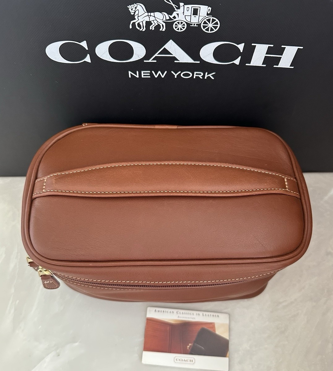 COACH VINTAGE TAN LARGE DOUBLE ZIP AROUND COSMETIC TRAVEL DOPP