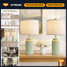 Set of 2 Green Ceramic Bedside Lamps 20.5" Nightstand Lighting Home Decor