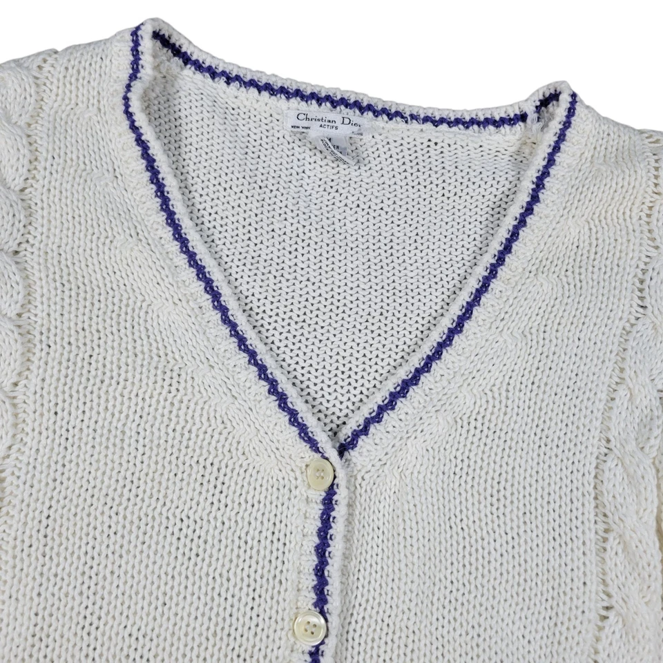 Suéter De Colección Christian Dior Tejido Para Mujer M Blanco Lino Algodón Tenis Preparación Botón Foto 4 de 4