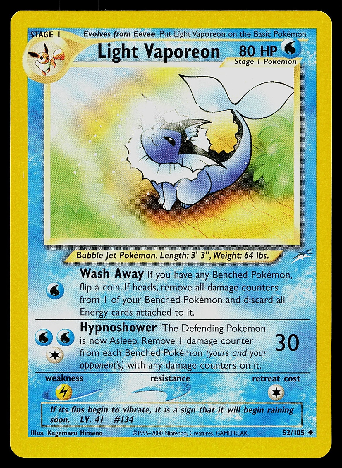 Pokemon Card - Light Vaporeon Neo Destiny 52/105 Non Holo