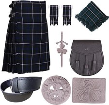 Scottish Traditional 8 Yards Tartan Kilt Outfit for Men Blue Douglas, 44