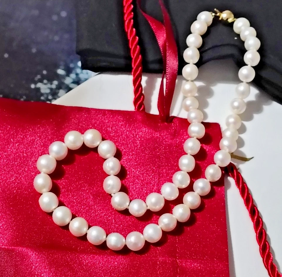 AAA FAVOLOSA COLLANA di PERLE vere & naturali enormi bianche e sferiche Regalo - Immagine 3 di 4