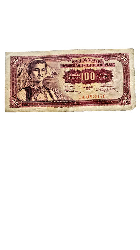 Yugoslavia, 100 dinara, 1955, P-69,  Peasant in a traditional garb