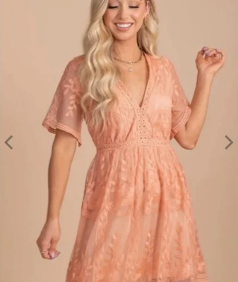 Haute Monde Lace Embroidered Dress Orange Flutter Sleeve Boho Festival  Small | eBay