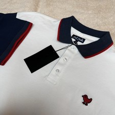 Bad Birdie Pique Polo White/Dark Navy Red Trim Men  s S BBMP030-721 NEW