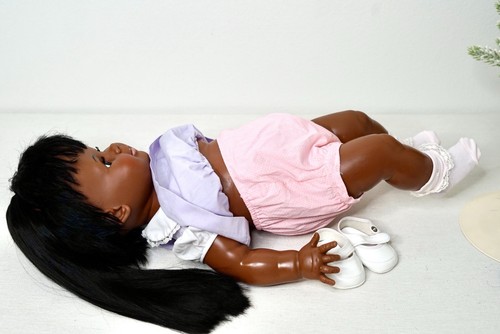"Muñeca afroamericana crujiente bebé 24"" ideal 1972 de colección crece el pelo" - Imagen 24 de 24