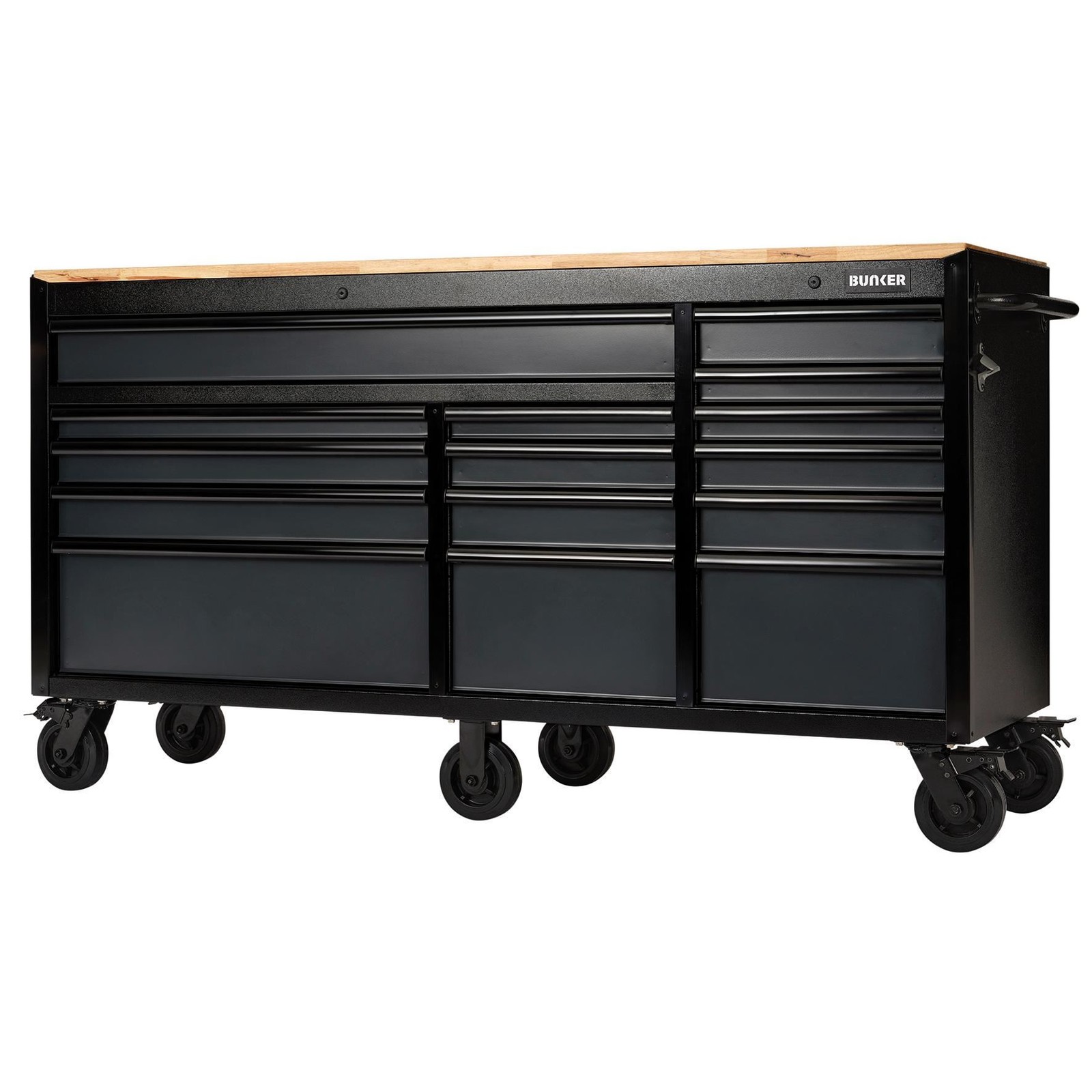 BUNKER 15 Drawer Workbench Roller Tool Cabinet, 72"", Grey