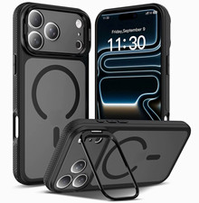 Magnetic Shockproof Matte Clear Back Kickstand Case for Apple iPhone Black