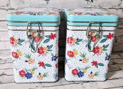 Pioneer Way To Celebrate Floral Square Lock Top Metal Tin Canister Set Of 2 