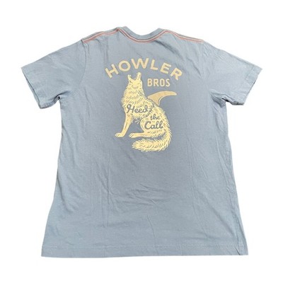 Howler Brothers Graphic Pocket T-Shirt Mens Small Blue Heed the Call Wolf Shark