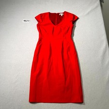 J. Crew Sheath Dress Womens 0 Red Lined Cap Sleeve V Neck Pleated Back Zip