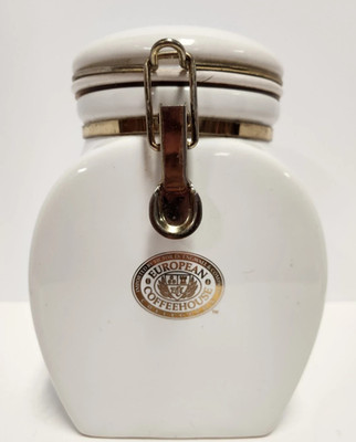 Vintage European Coffeehouse Ceramic Canister- White Airtight Jar Latch Lid -EC