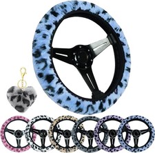 Leopard Steering Wheel Cover With Keychain Elastic Fuzzy Fur Cheetah Car